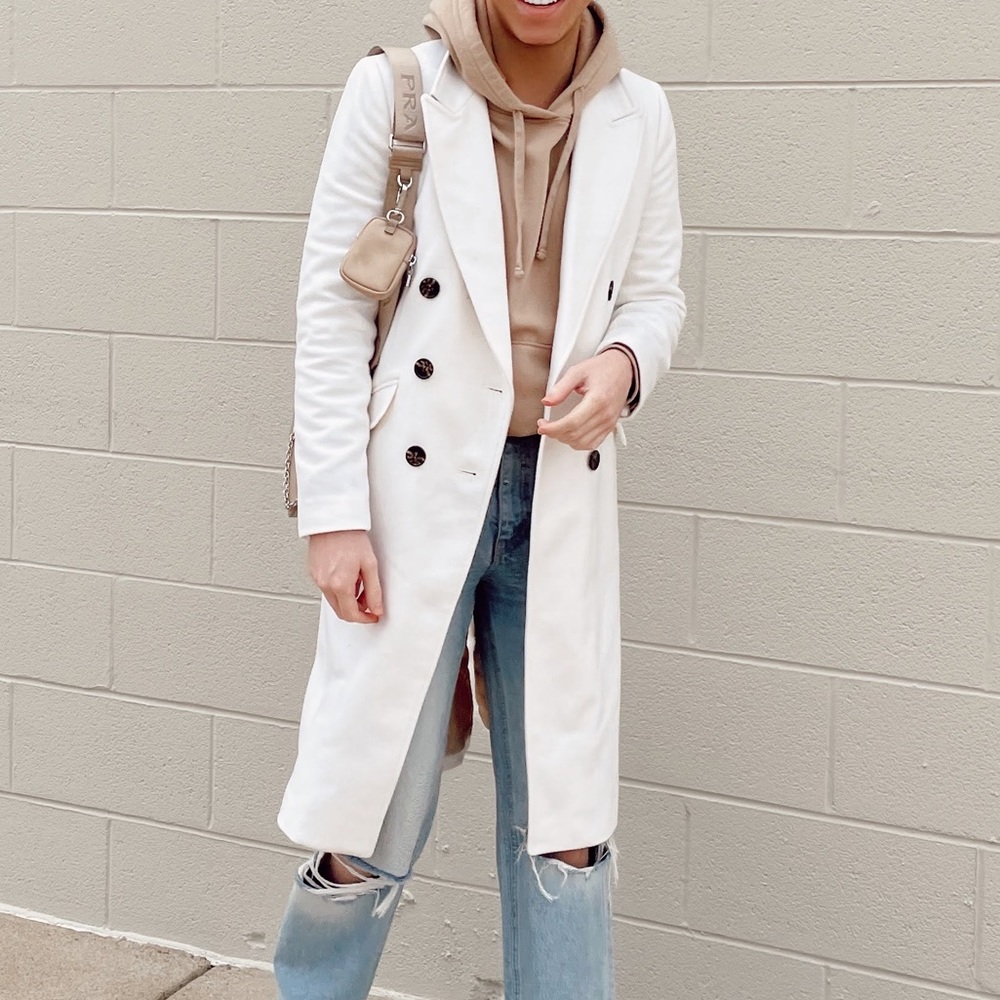 J Crew Italian Wool-Cashmere double breasted topcoat in Ivory Size 0.